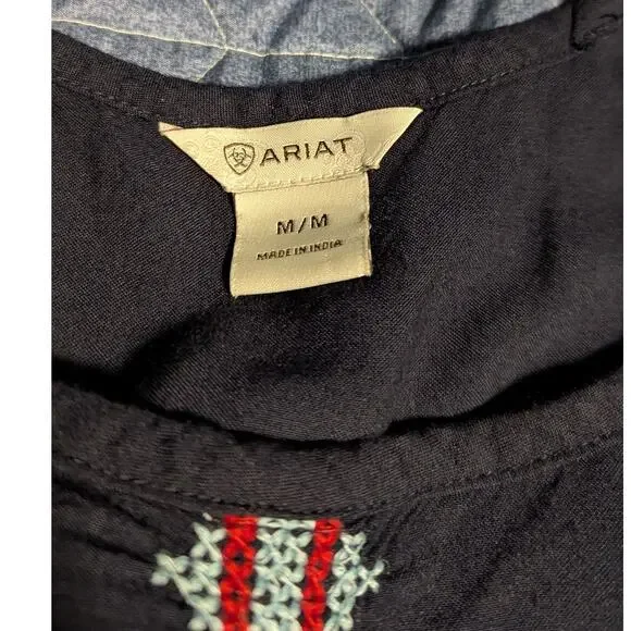 Ariat Woman's Size M Navy Blue Rayon Embroidered Bodice Sundress Cowgirl - Picture 8 of 9